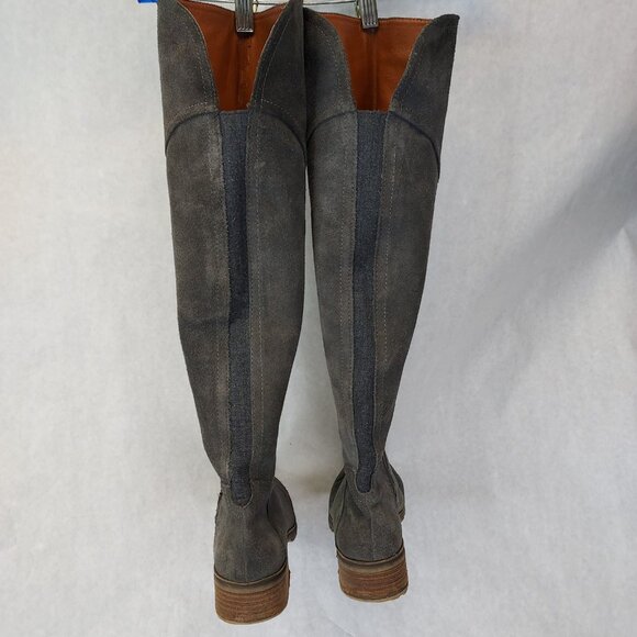 Lucky Brand Heeled Boot Women 10 Harleen Over the Knee Grey Suede Riding Stretch - Picture 2 of 16